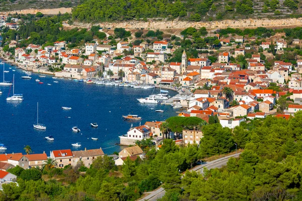 Vis Wyspa Vis Chorwacja Września 2019 Widok Lotu Ptaka Miasto — Zdjęcie stockowe
