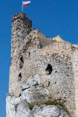 Mirow, Polonya - 16 Eylül 2020: Polonya 'nın Jurassic Highland bölgesinde bulunan Ortaçağ Gotik Mirow Şatosu