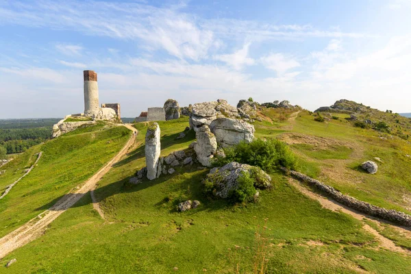 Polonya 'nın Jurassic Highland, Olsztyn, Silezya, Polonya' daki Ortaçağ Gotik Kalesi kalıntıları