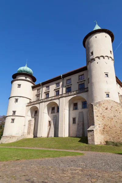 Blick auf die Burg nowy wisnicz in Polen vor blauem Hintergrund — Stockfoto