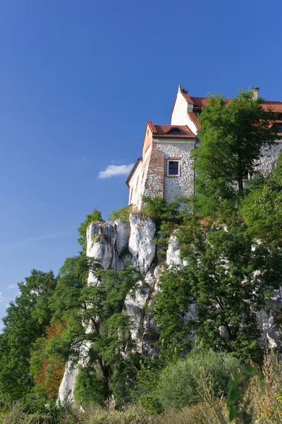 在 tyniec 在波兰在蓝蓝的天空背景上的本笃会修道院 — 图库照片