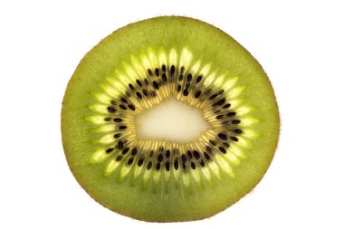 single slice of fresh green fruit of kiwi isolated on white back