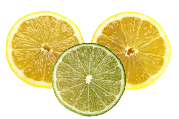 Slices of   lemons and  limes isolated on white background — Stock Photo, Image