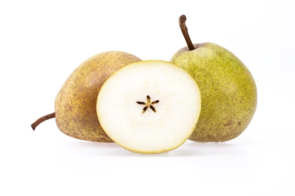Some fresh pears on white background, close up — Stock Photo, Image