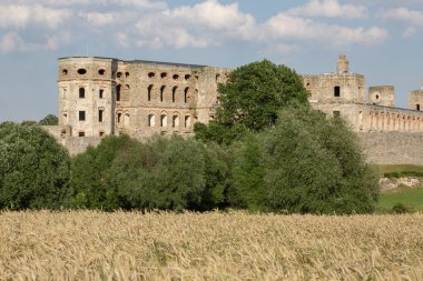 Ujazd, Polonya - 10 Temmuz 2020: 17. yüzyıl İtalyan tarzı Krzyztopor kalesi, eski taş mimarisi ve büyük kale yerleşimi. Kale Polonya Tarihi Anıtı olarak listelendi