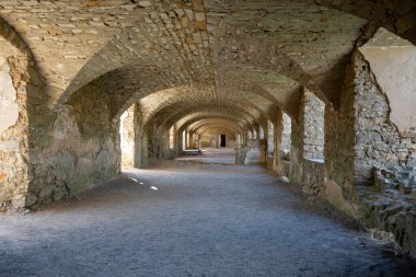 Ujazd, Polonya - 10 Temmuz 2020: 17. yüzyıl Krzyztopor şatosunun kalıntıları, İtalyan tarzı fortezza sarayı, görkemli odaların kalıntıları. Polonyalı asilzade ve Voivode of Sandomierz tarafından inşa edildi.