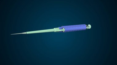 Mikropipet, mavi arkaplandaki ses ayarlama anatomisini gösteriyor. 3d illüstrasyon