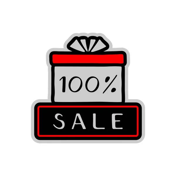 Confezioni Regalo 100 Etichetta Sconto Collezione Disegnata Mano Sfondo Bianco — Vettoriale Stock