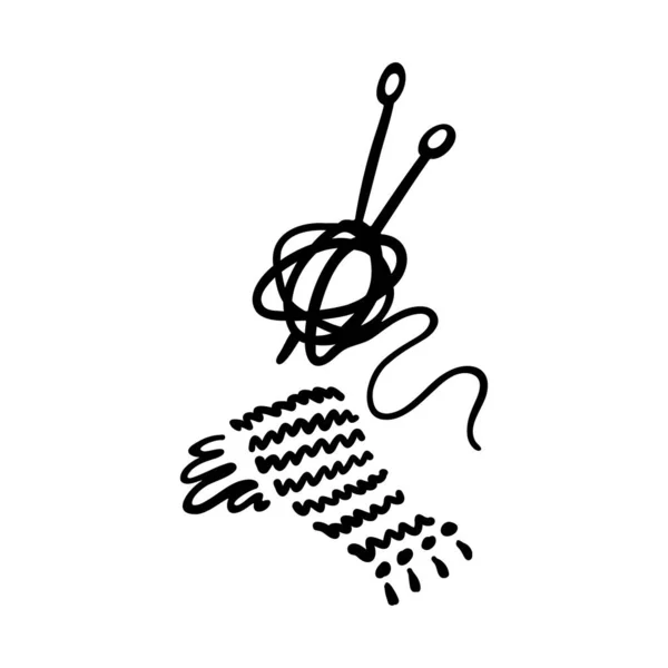 В'язання шарфа і м'яча значка нитки. Чорно-білий каракулі. Векторні ілюстрації . — стоковий вектор