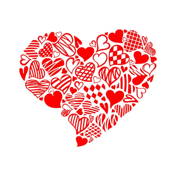 Červená Srdce Stylizovaná Ručně Kreslená Sada Valentýn Sbírka Svatebních Pohlednic — Stockový vektor