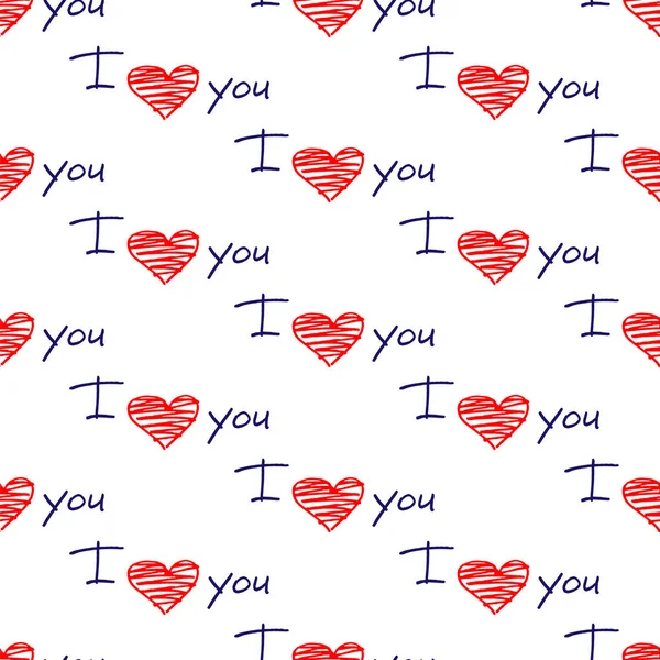 Miluju Tvoje Písmena Rudá Srdce Bezproblémový Vzor Milostných Symbolů Valentýna — Stockový vektor