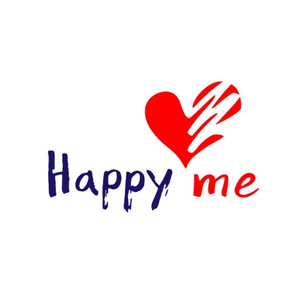 Feliz Lettering Coração Vermelho Frases Desenhadas Mão Símbolos Amor Dia — Vetor de Stock