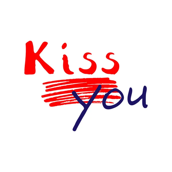Beijo Com Letras Frases Desenhadas Mão Símbolos Amor Dia Dos — Vetor de Stock