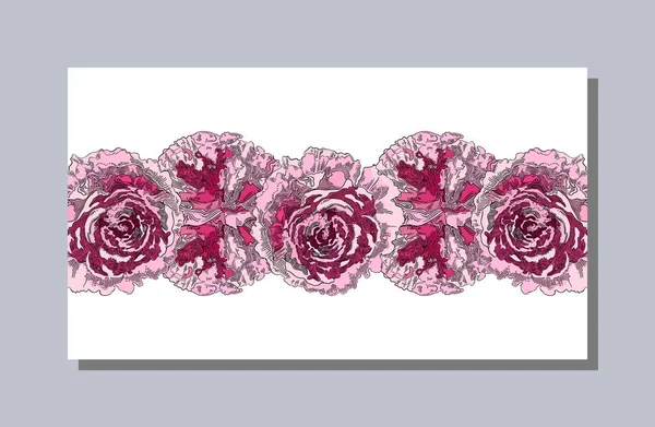 Rózsaszín Bazsarózsa Virágok Ünnepi Zászló Vízszintes Koszorúk Kézzel Rajzolt Virágkollekció — Stock Vector