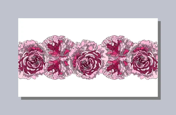 Roze Pioenroos Bloemen Feestelijke Spandoek Horizontale Kransen Handgetekende Bloemencollectie Van — Stockvector