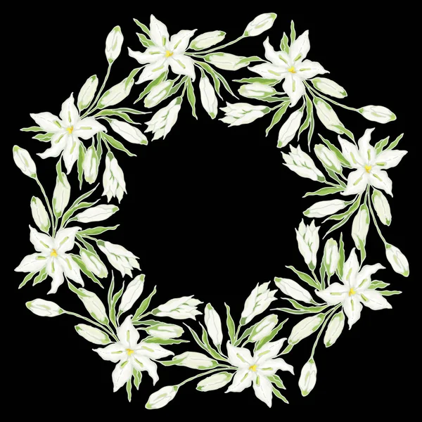Casa Blanca Oriental Lily Corona Flores Capullos Blancos Invitación Boda — Vector de stock