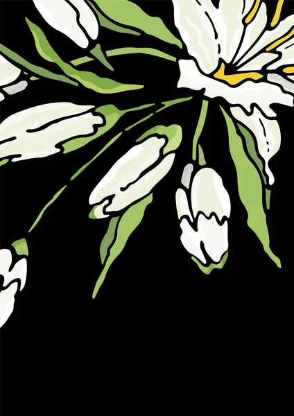 Bouquet Lírio Oriental Branco Cartão Felicitações Flores Botões Folhas Fundo — Vetor de Stock