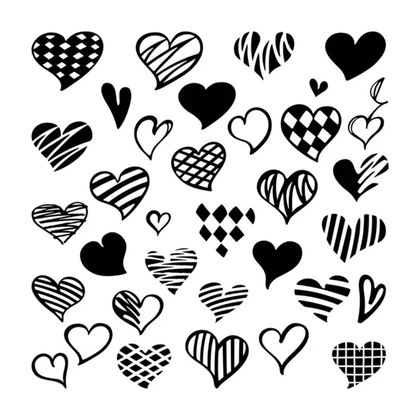 Doodle Schwarze Herzen Große Menge Von Liebessymbolen Valentinstag Und Hochzeit — Stockvektor