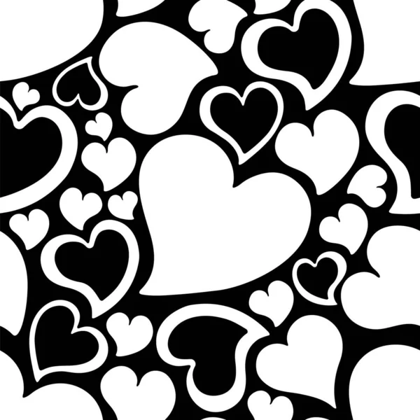 Corazones Blancos Negros Patrón Inconsútil Símbolos Amor Colección Fondos San — Vector de stock