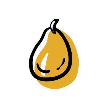 Elle çizilmiş armut simgesi, sonbahar markalaşma, paketleme, sosyal medya görselleri, editoryal yerleşimler ve modern yaşam tarzı projeleri için tasarlandı..