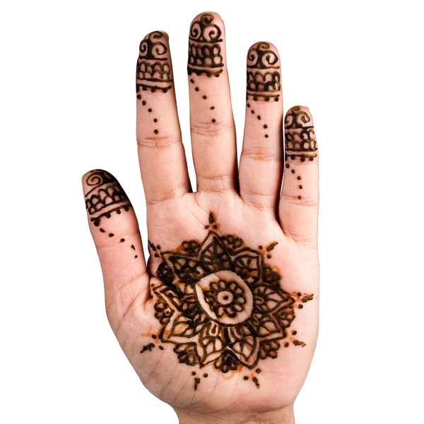 Henna mano tatuaje decoración arte recorte camino cuadrado — Foto de Stock