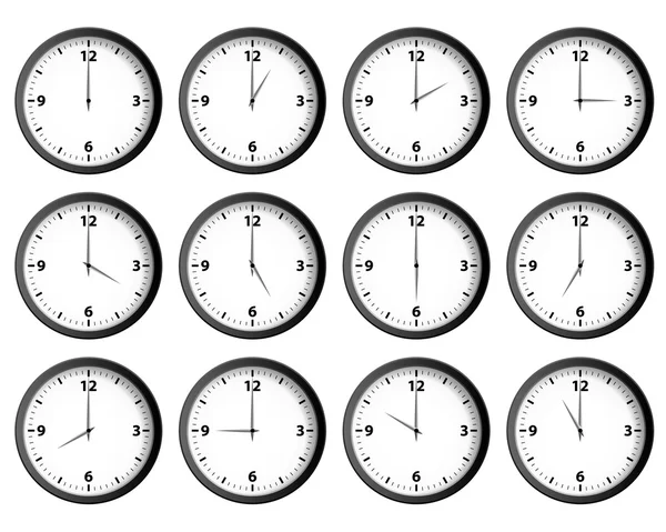 Conjunto de relojes de doce horas — Vector de stock