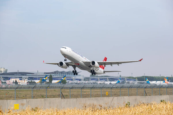Boryspil, Ukraine - September 25, 2020: Turkish Airlines Airbus A330-300 is taking off from the airport