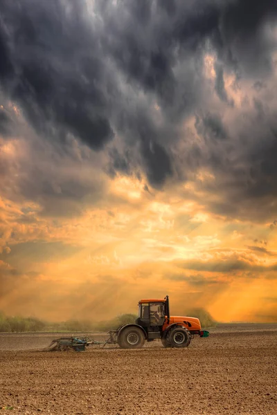 Traktor bearbeitet das Feld — Stockfoto