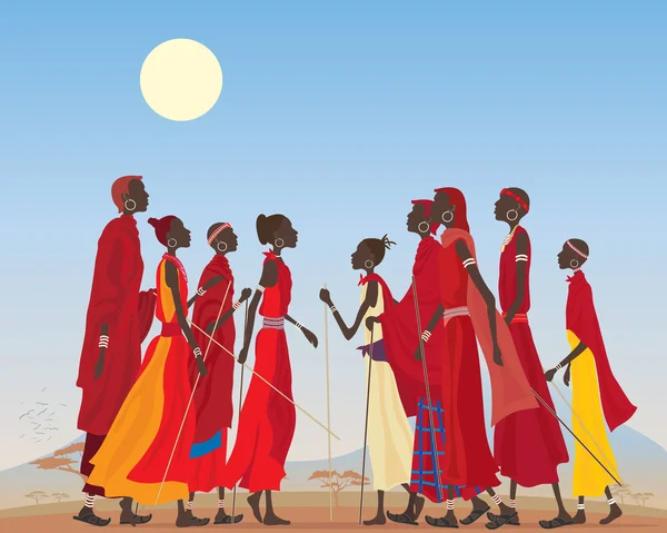 Masai mannen en vrouwen — Stockvector