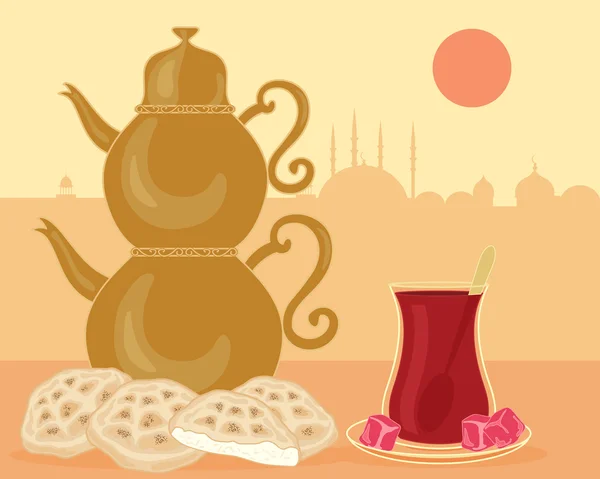 Turkish bread and tea — Stock Vector