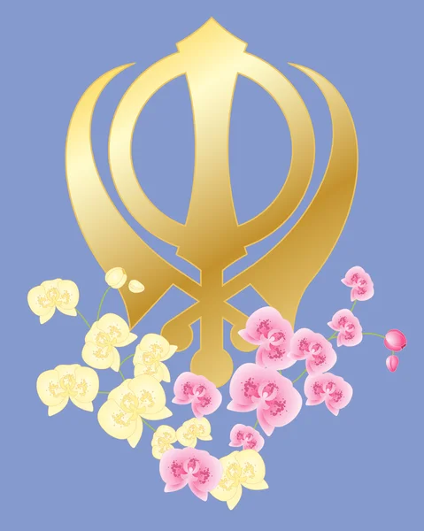 Sikh symbol with orchids — Stock Vector