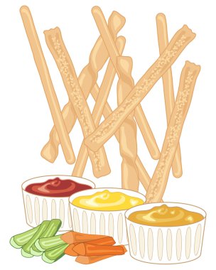 breadsticks and dips clipart