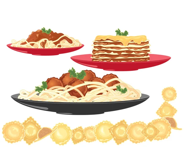 Platos de pasta — Vector de stock