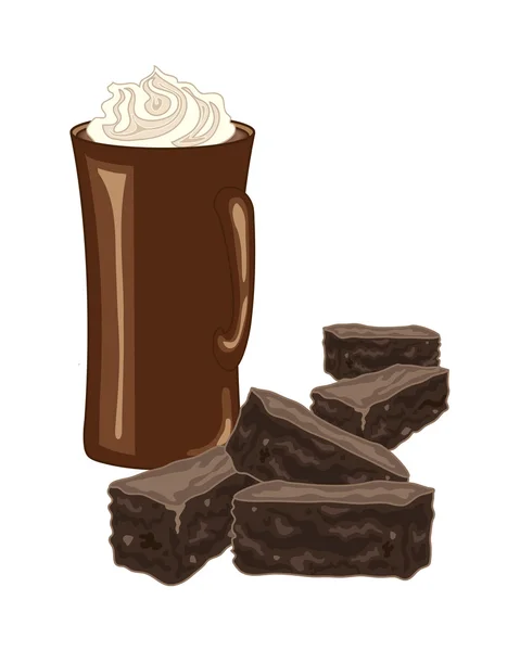 Chocolate brownies and coffee — Stock Vector