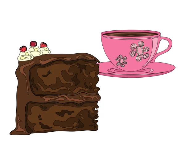 Pastel y café — Vector de stock