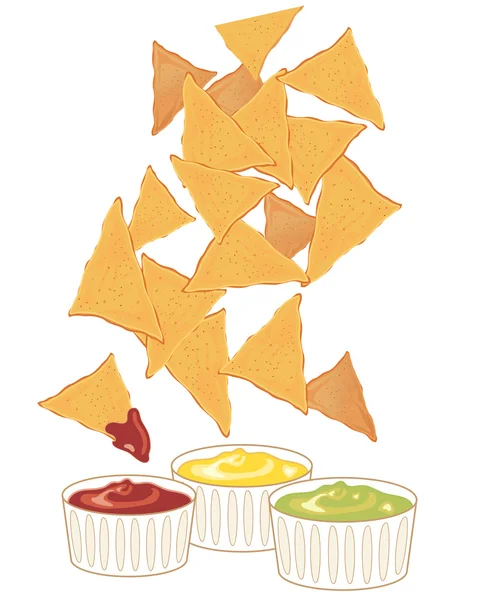 Nachos mit Dips — Stockvektor