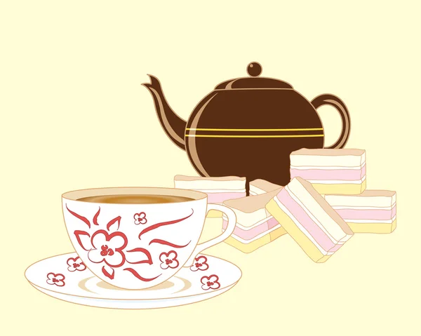 Tarde té y pastel — Vector de stock