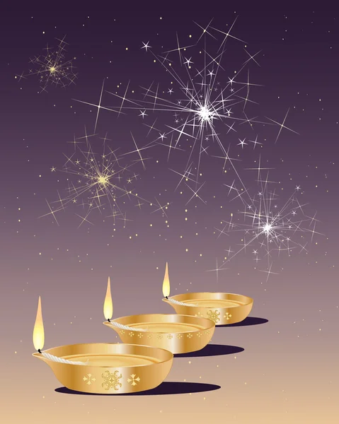 Diwali violet avec lampes — Image vectorielle