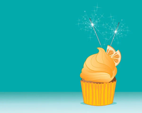 Sparkling cupcake on turquoise — Stock Vector