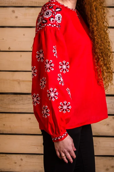 Beautiful dancing girl in ukrainian polish national traditional costume clothes happy smile, full length portrait isolated over white background — Stock Photo, Image