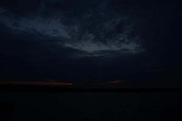 Time Lapse Large Orange Sunset Massive Sun Sets Horizon Ocean — Stock Photo, Image