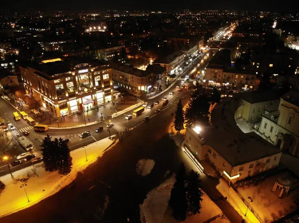 Widok Lotu Ptaka Oświetlone Miasto Nocy — Zdjęcie stockowe