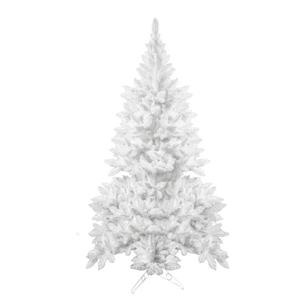 Snow Covered Fluffy Green Artificial Christmas Tree Isolated White Background — Stock Photo, Image