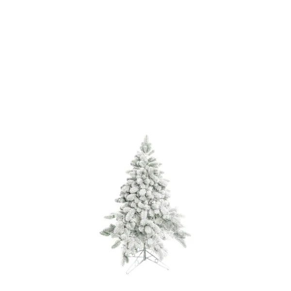 Snow Covered Fluffy Green Artificial Christmas Tree Isolated White Background — Stock Photo, Image