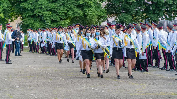 Presidente Poroshenko Ucrânia Juntamente Com Militares Estudantes Liceu Militar Kiev — Fotografia de Stock