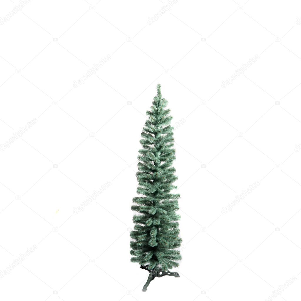 Unadorned Christmas tree isolated on white 