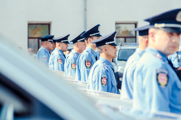 editorial reportage Gift Volynskaiy policemen special cars Lutsk, Volyn region Ukraine 03.09.15 