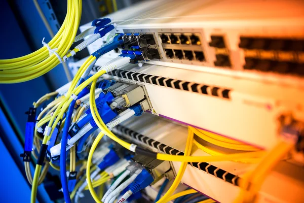 Fiber optic with servers in a technology data center — Stock Photo, Image