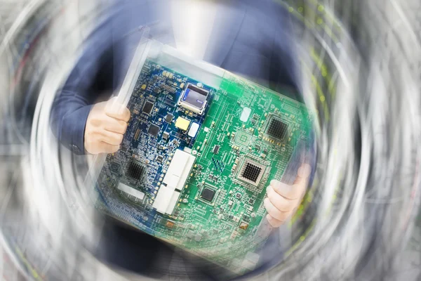 People fix core switch in network room — Stock Photo, Image