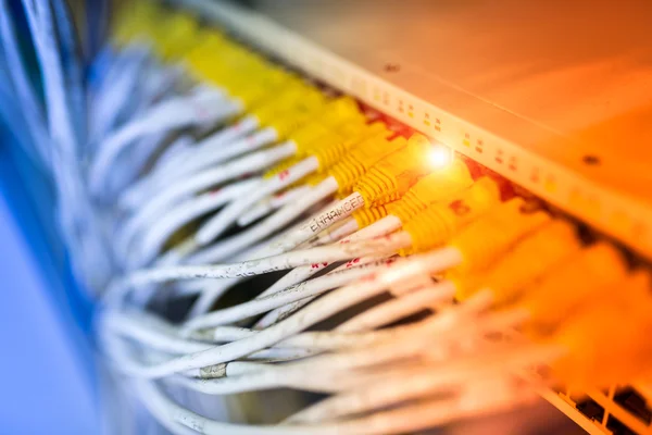 Fibre optique avec serveurs dans un centre de données technologique — Photo